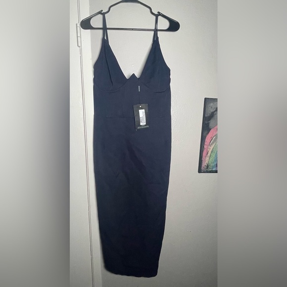 NWT PrettyLittleThing Navy V Bar Binded Midi Dress - Picture 6 of 6
